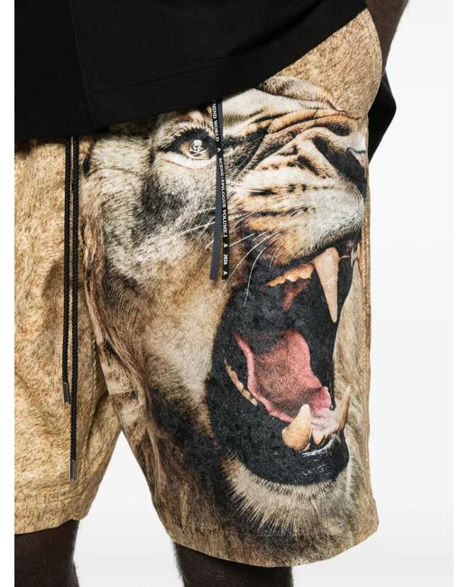 Mastermind Japan Natural Lion-Print Drawstring Shorts for men