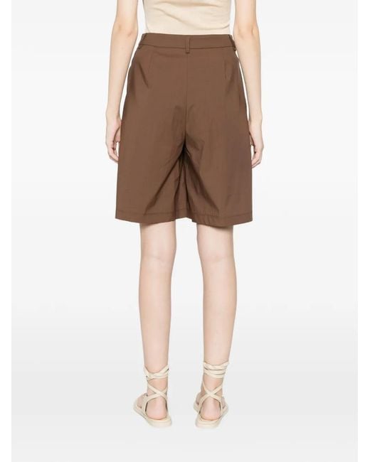 Alpha Studio Brown Pleated Tailored Shorts