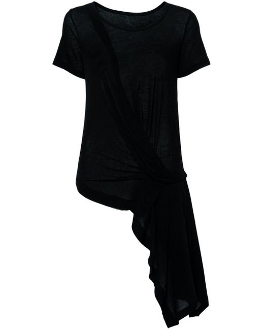 Yohji Yamamoto Black Drapiertes T-Shirt