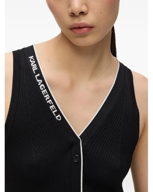 Karl Lagerfeld Black Midi Logo-Detail Button Dress