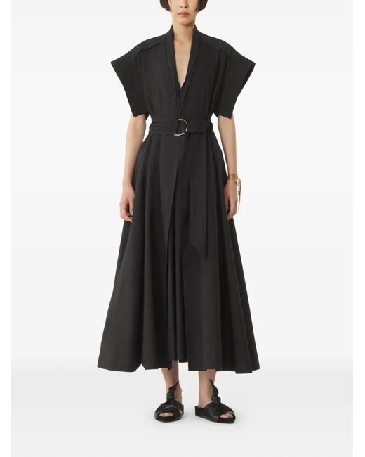 Lanvin Black Belted V-Neck Midi Dress