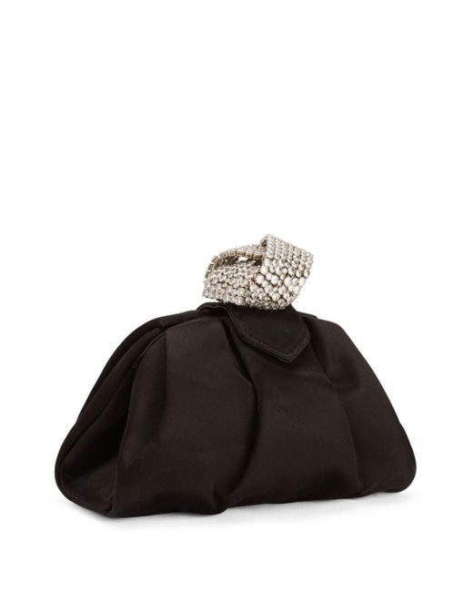 Giuseppe Zanotti Black Crystal-embellished Satin Clutch Bag
