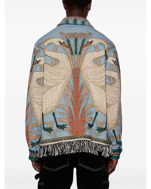 Amiri Gray Swan Tapestry Fringed Shirt for men