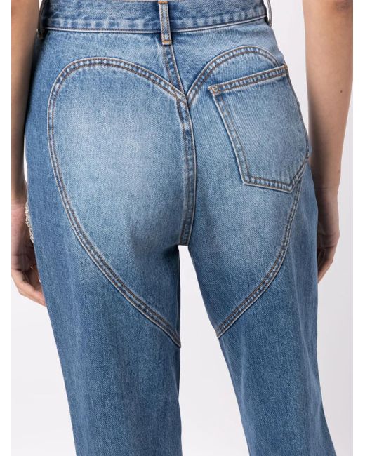 Area Blue Crystal-Embellished Straight-Leg Jeans