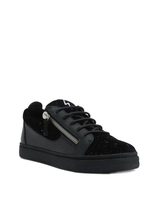 Giuseppe Zanotti Black Zip-Detail Glitter Low-Top Sneakers for men