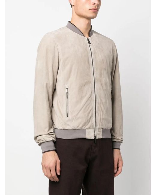 Moorer Natural Zip-Up Leather Bomber Jacket for men