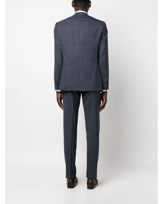 Canali Blue Check-Pattern Single-Breasted Suit for men