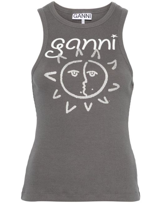 Ganni Gray Top With Logo