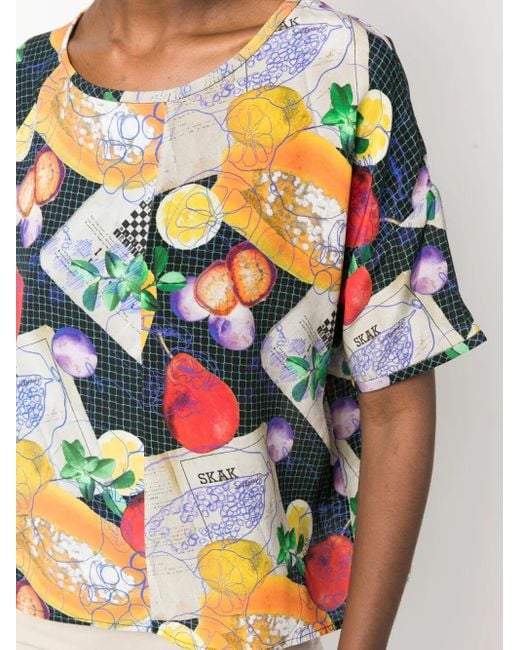 Henrik Vibskov Blue Graphic-Print Silk T-Shirt