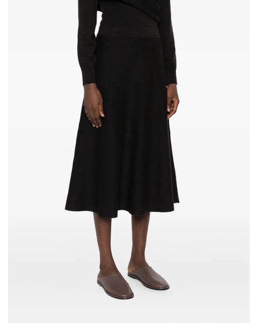 P.A.R.O.S.H. Black Elastic-waist Flared Midi Skirt