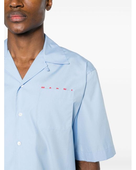 Marni Blue Bowling Shirt With Hidden Logo for men