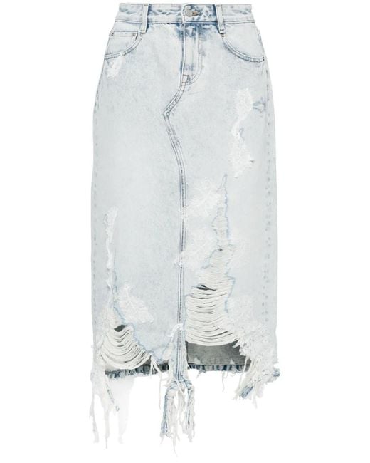 JNBY White Lace Patchwork Denim Maxi Skirt