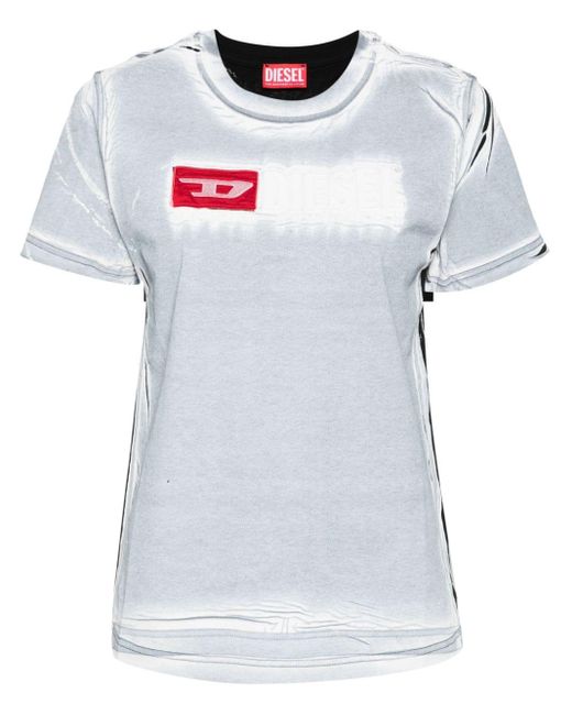 DIESEL White Creased-paint Cotton T-shirt