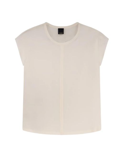 Pinko White Blossom Boxy Short-Sleeved Fabric T-Shirt