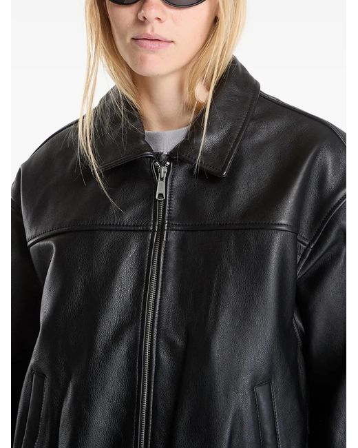 PATTA Black Logo-Patch Leather Bomber Jacket