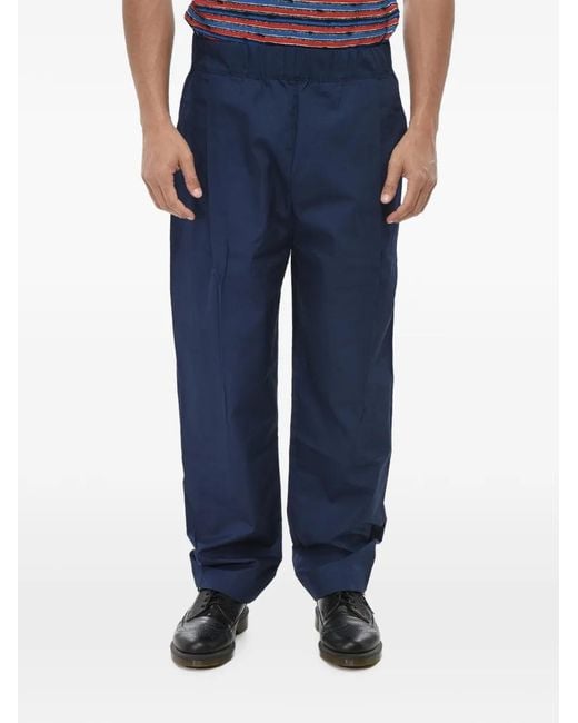 Laneus Blue Pleated Elasticated-Waistband Trousers for men