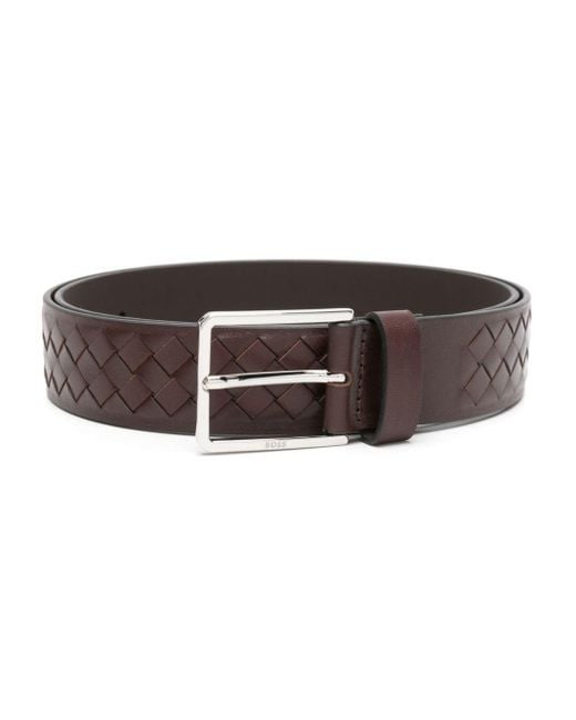 Boss Brown Cary Woven Leather Belt for men