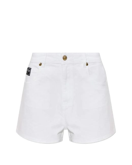 Versace Jeans Couture White Logo-Patch Denim Shorts