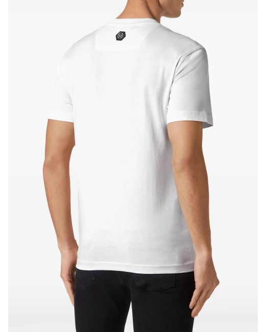 Philipp Plein White Skull-Print Cotton T-Shirt for men