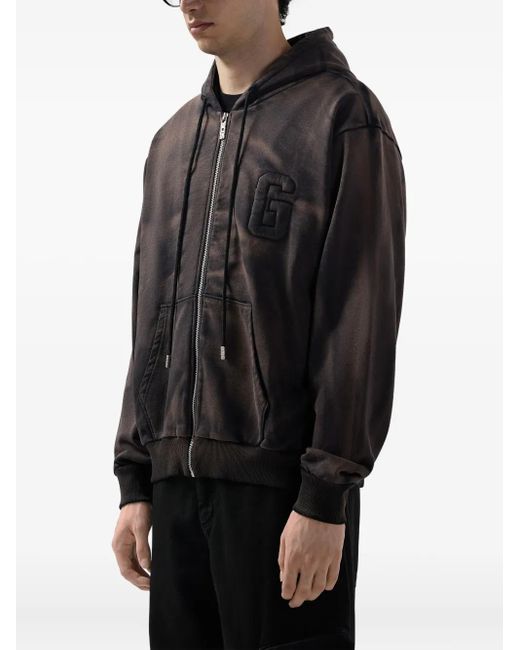 Gcds Black Logo-Embossed Zip-Up Hoodie for men