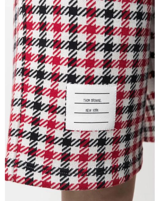 Thom Browne Red Check-pattern Logo-patch Shorts