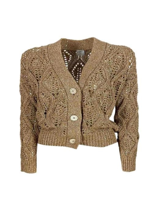 Eleventy Brown Sequin-Embellished Open-Knit Cardigan