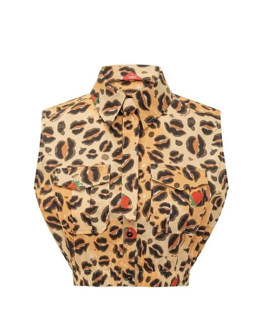 ALESSANDRO ENRIQUEZ Metallic Animal-Print Cropped Shirt