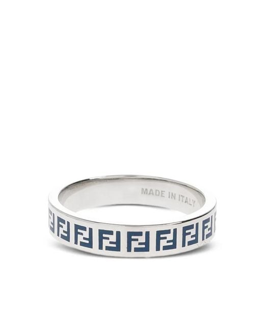 Fendi White Logo-Pattern Ring for men