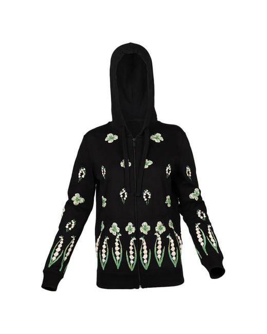 Valentino Garavani Black Floral-Appliqué Zip-Up Hoodie