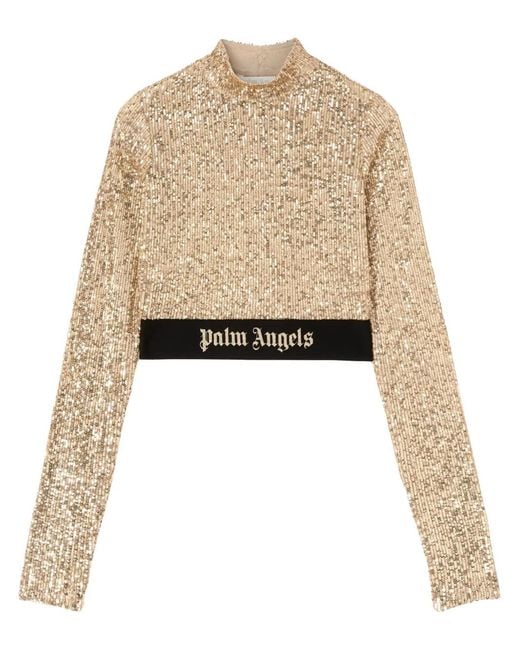 Palm Angels Natural Sequin-Design Long-Sleeve Top