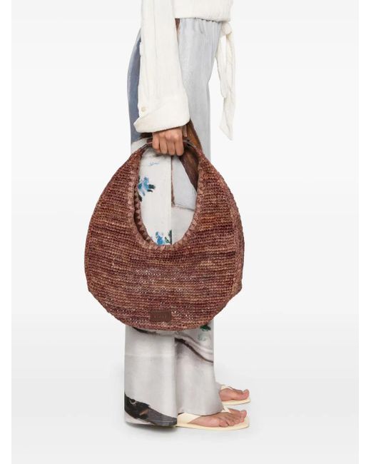 Staud Brown Large Moon Raffia Shoulder Bag