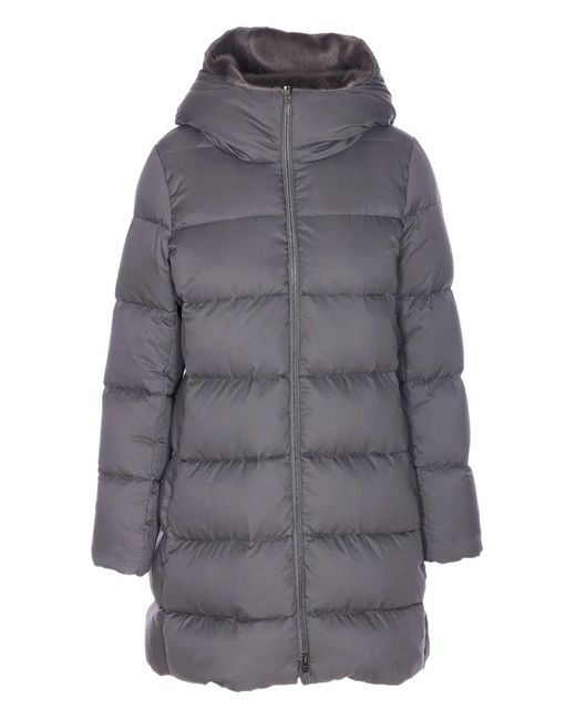 Herno Gray Padded Hooded Coat