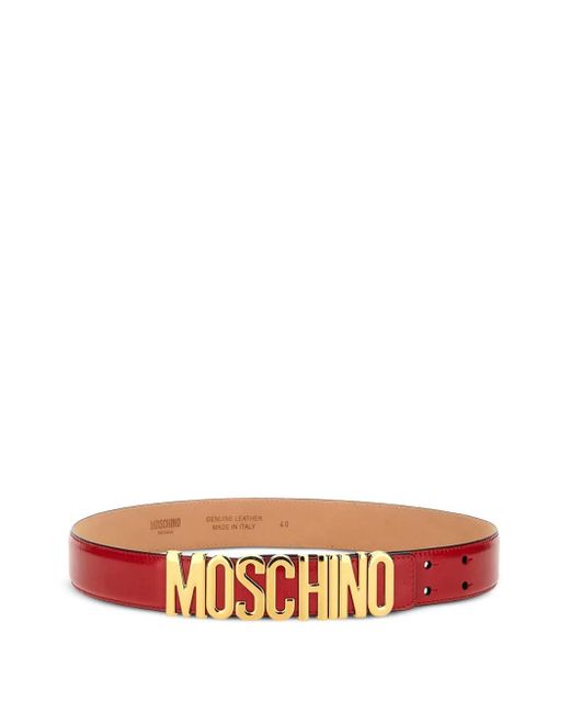 Cinturón de piel con placa del logo Moschino de color White