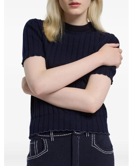 Barrie Blue Ribbed Pocket Top
