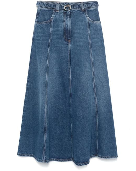 Twinset Blue Oval T-Belt Denim Maxi Skirt
