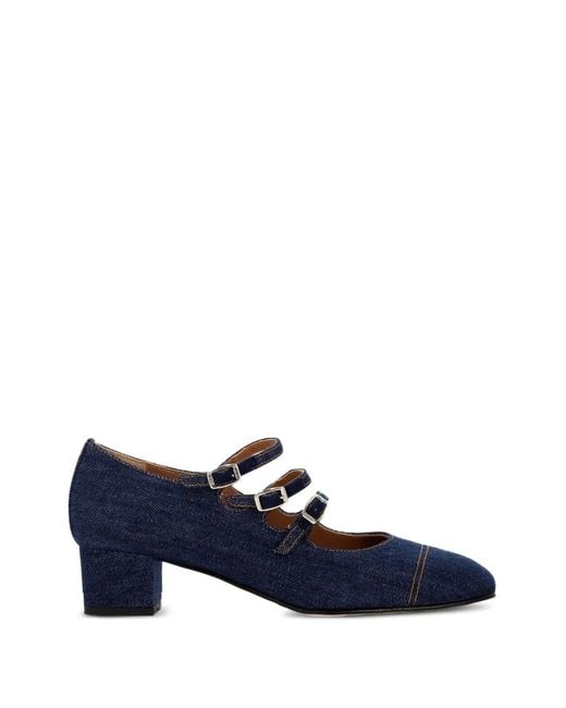 CAREL PARIS Blue Kina Buckle-Strap Ballet Flats