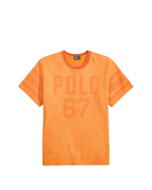 Polo Ralph Lauren Orange Graphic-Print Striped-Sleeve T-Shirt