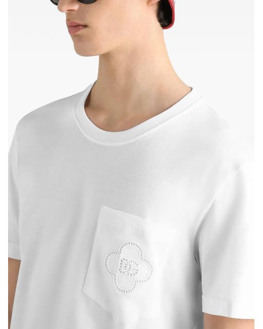 Dolce & Gabbana White Cotton T-Shirt With Logo Embroidery for men