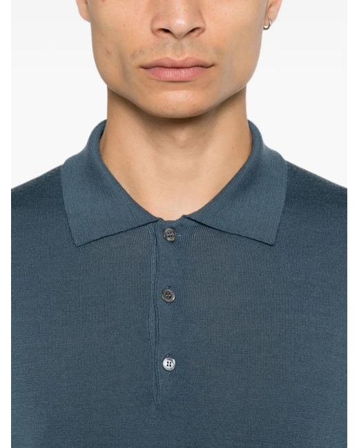Canali Blue Knit Polo Shirt for men