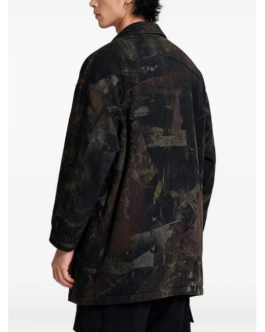 Yohji Yamamoto Black Abstract-Pattern Double-Breasted Coat for men