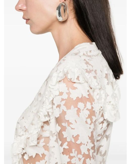 Philosophy Di Lorenzo Serafini White Semi-Transparent Viscose Blouse With Floral Motif