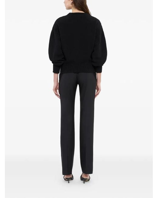 Another Tomorrow Black Crew-Neck Dropped-Shoulder Sweater