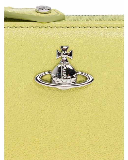 Vivienne Westwood Yellow Slim Flap Orb-Plaque Leather Wallet