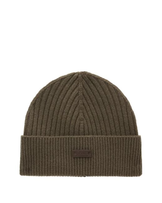 Herno Green Ribbed-Knit Beanie Hat for men