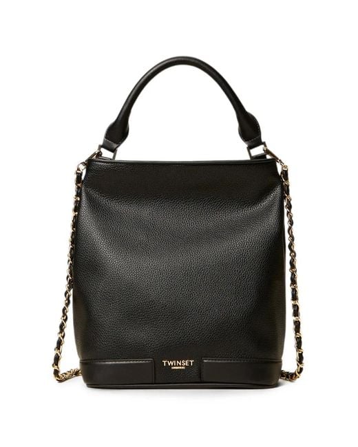 Twinset Black Bucket Bag With Logo