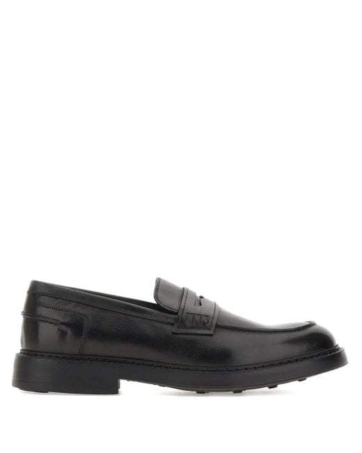 Doucal's Black Leather Penny Loafers for men