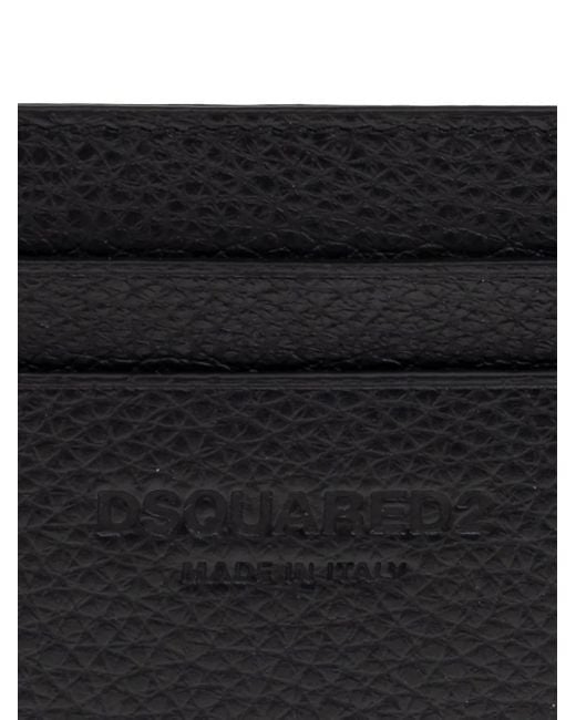 DSquared² Black Logo-Plaque Leather Cardholder for men