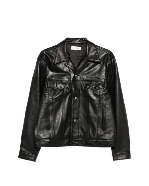 Ernest W. Baker Black Multiple-Pockets Buttoned Leather Jacket for men