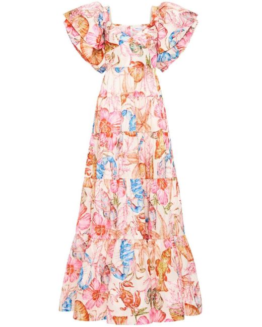 Rebecca Vallance White Summer Seas Floral-print Gown