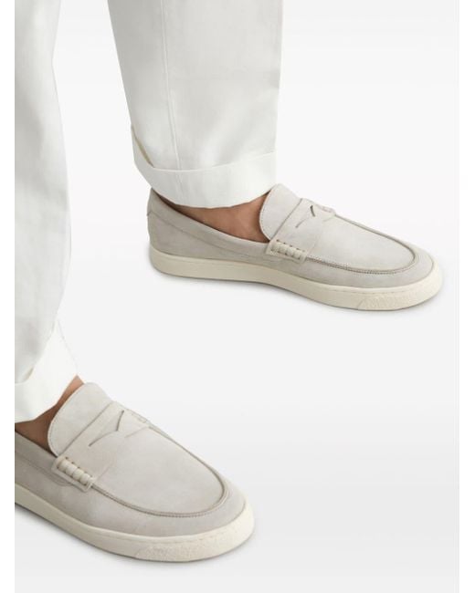 Brunello Cucinelli White Suede Penny Loafers for men
